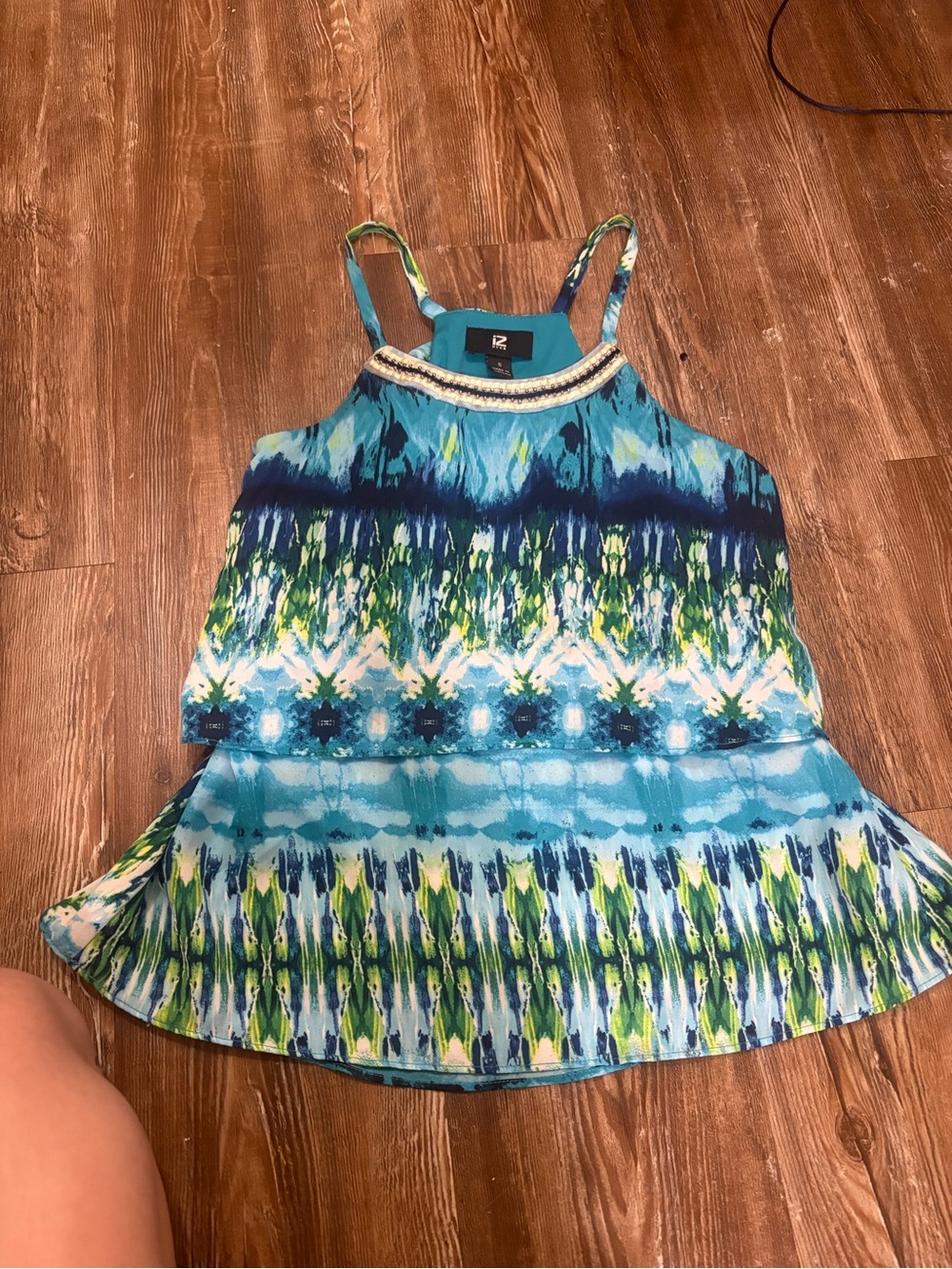Iz Byer Blue & Green Printed Camisole Tank